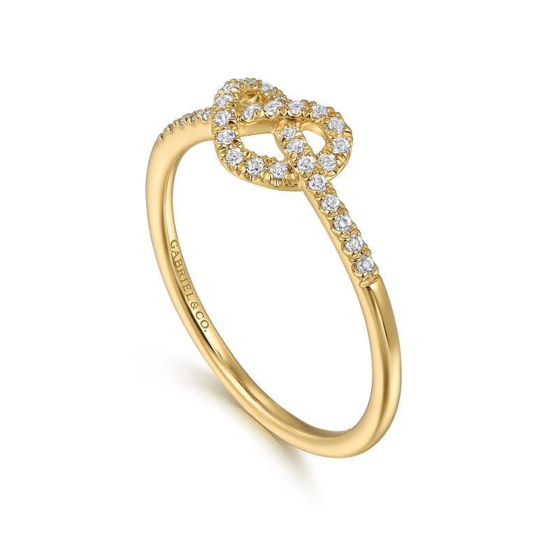 Promise Ring - 14K Yellow Gold Diamond Pretzel Love Knot Heart Promise Ring - 0.16 ct - Shot 3