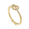 Promise Ring - 14K Yellow Gold Diamond Pretzel Love Knot Heart Promise Ring - 0.16 ct