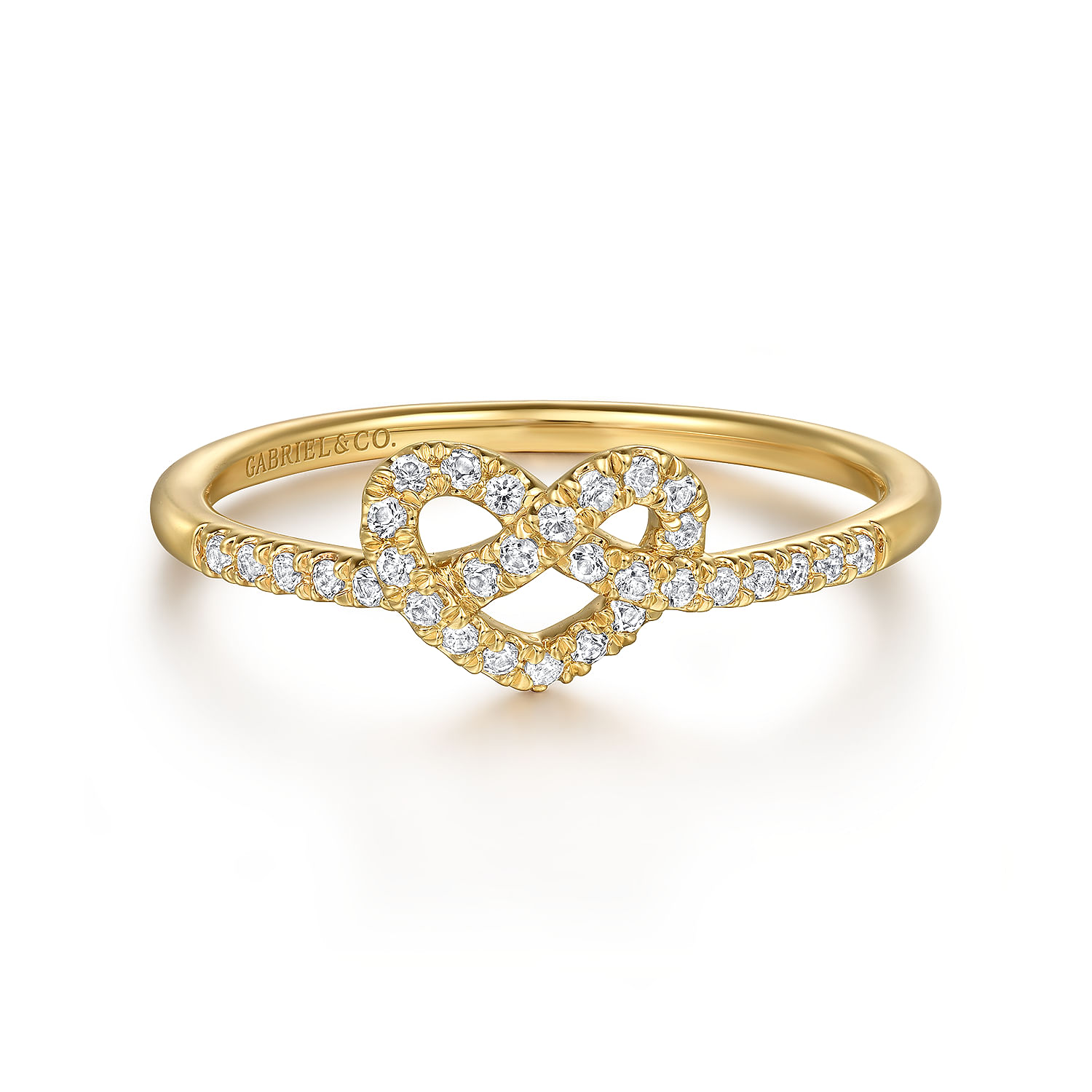 Promise Ring - 14K Yellow Gold Diamond Pretzel Love Knot Heart Ring
