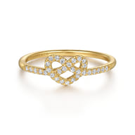 Promise Ring - 14K Yellow Gold Diamond Pretzel Love Knot Heart Ring