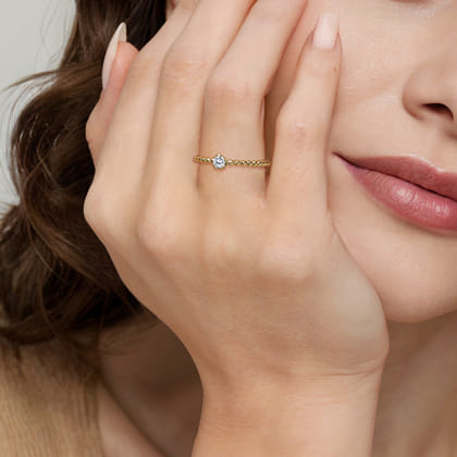 Promise Ring - 14K Yellow Gold Diamond Stackable Ring