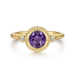 Promise Ring - 14K Yellow Gold Diamond and Amethyst Bujukan Ladies' Ring