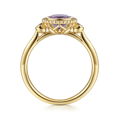 Promise Ring - 14K Yellow Gold Diamond and Amethyst Bujukan Ladies' Ring