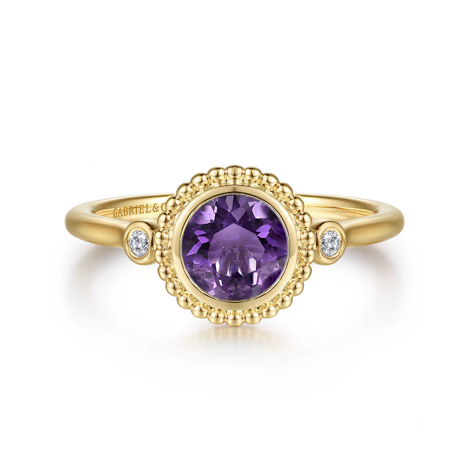 Promise Ring - 14K Yellow Gold Diamond and Amethyst Bujukan Promise Ring - 0.03 ct - Shot 1