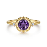 Promise Ring - 14K Yellow Gold Diamond and Amethyst Bujukan Promise Ring