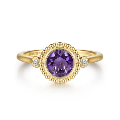 Promise Ring - 14K Yellow Gold Diamond and Amethyst Bujukan Promise Ring