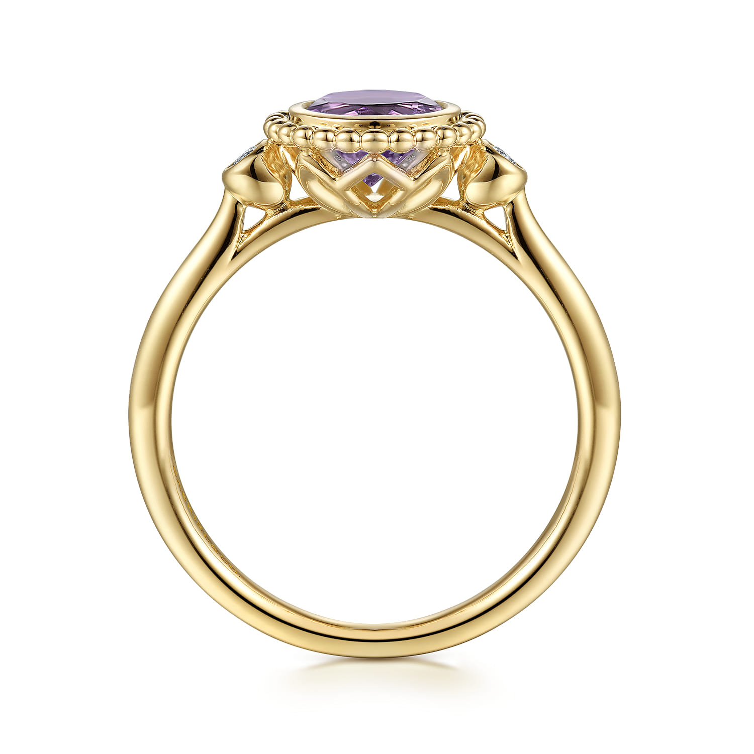 Promise Ring - 14K Yellow Gold Diamond and Amethyst Bujukan Promise Ring - 0.03 ct - Shot 2