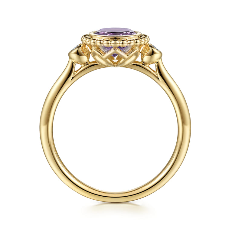 Promise Ring - 14K Yellow Gold Diamond and Amethyst Bujukan Promise Ring - 0.03 ct - Shot 2