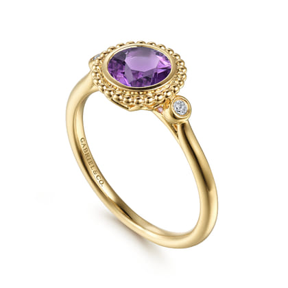 Promise Ring - 14K Yellow Gold Diamond and Amethyst Bujukan Promise Ring