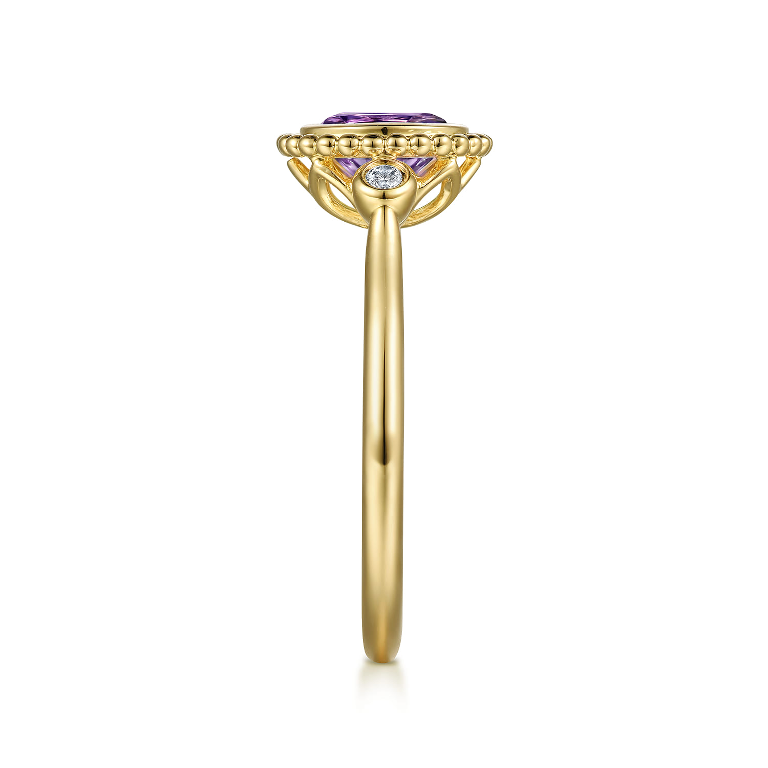 Promise Ring - 14K Yellow Gold Diamond and Amethyst Bujukan Promise Ring - 0.03 ct - Shot 4