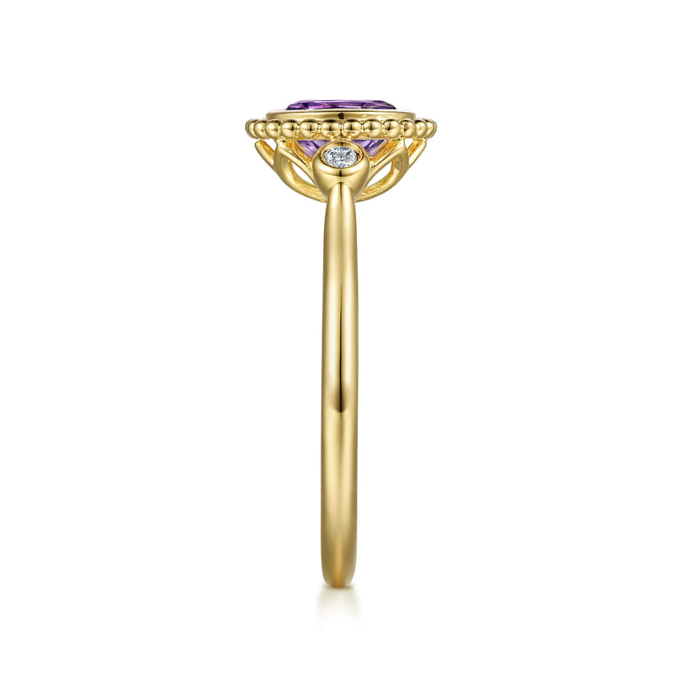 Promise Ring - 14K Yellow Gold Diamond and Amethyst Bujukan Promise Ring - 0.03 ct - Shot 4