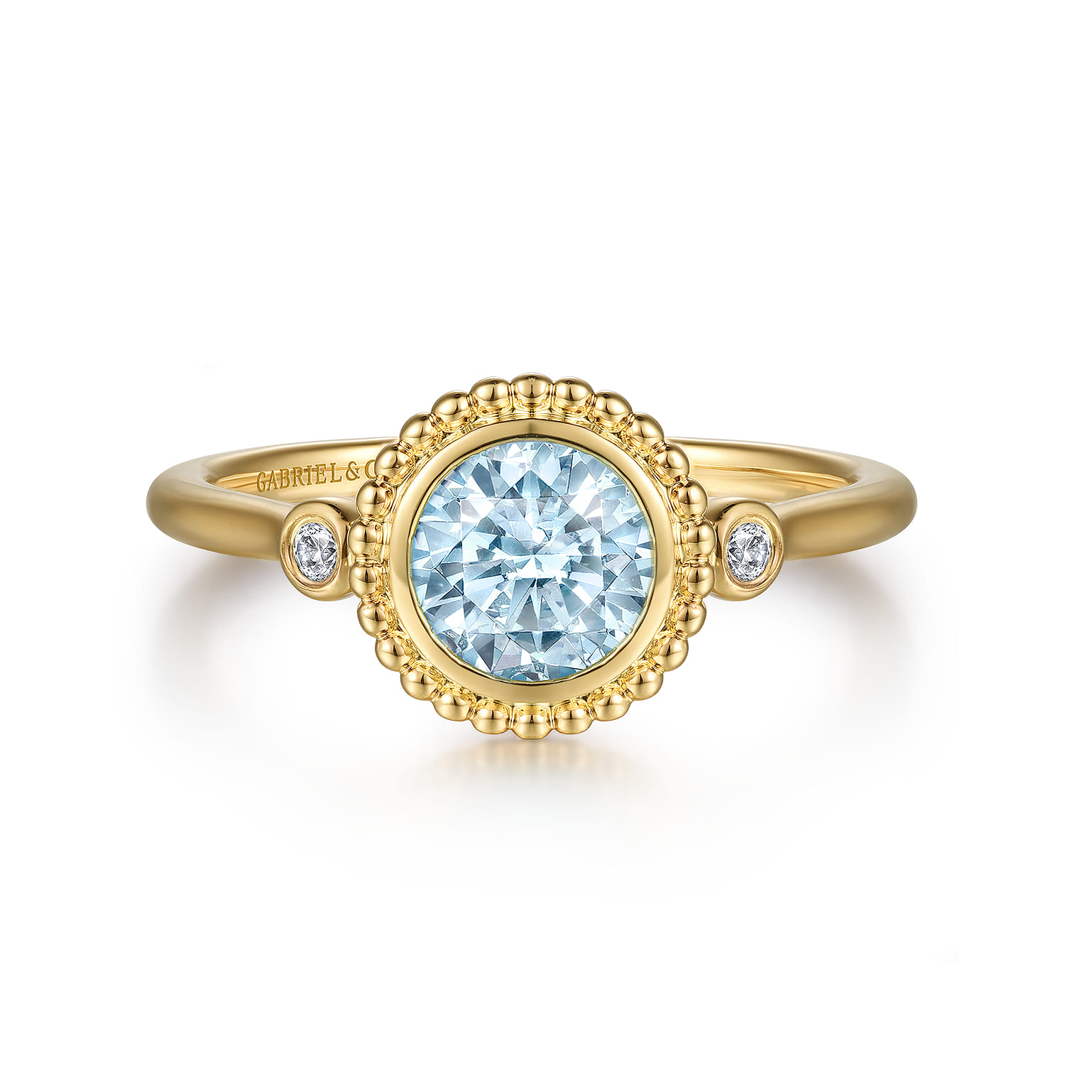 Promise Ring - 14K Yellow Gold Diamond and Aquamarine Bujukan Promise Ring - 0.03 ct - Shot 1