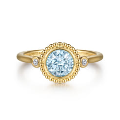 Promise Ring - 14K Yellow Gold Diamond and Aquamarine Bujukan Promise Ring
