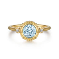 Promise Ring - 14K Yellow Gold Diamond and Aquamarine Bujukan Promise Ring
