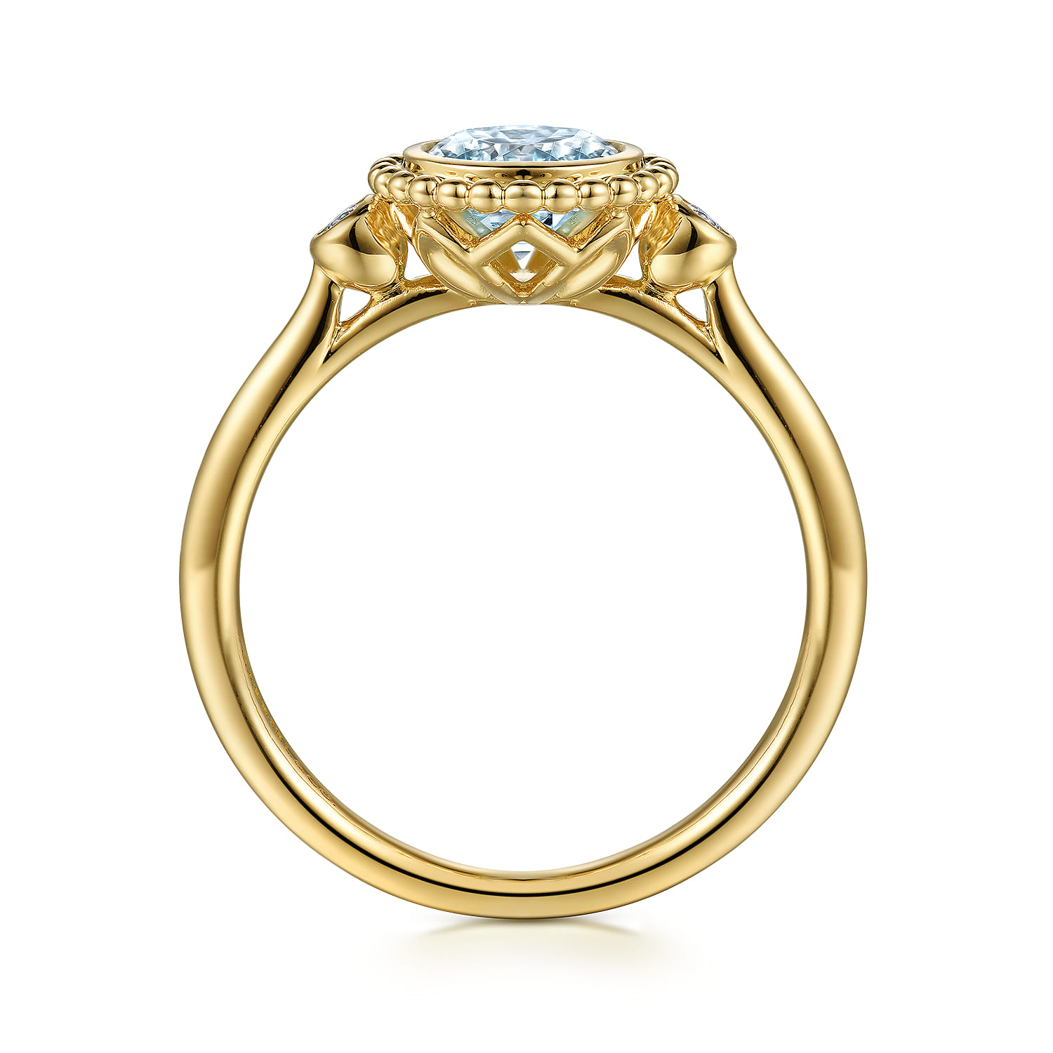 Promise Ring - 14K Yellow Gold Diamond and Aquamarine Bujukan Promise Ring - 0.03 ct - Shot 2