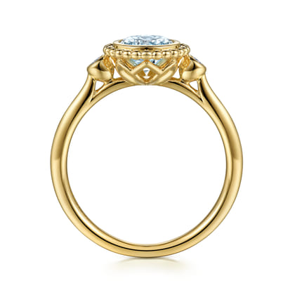 Promise Ring - 14K Yellow Gold Diamond and Aquamarine Bujukan Promise Ring