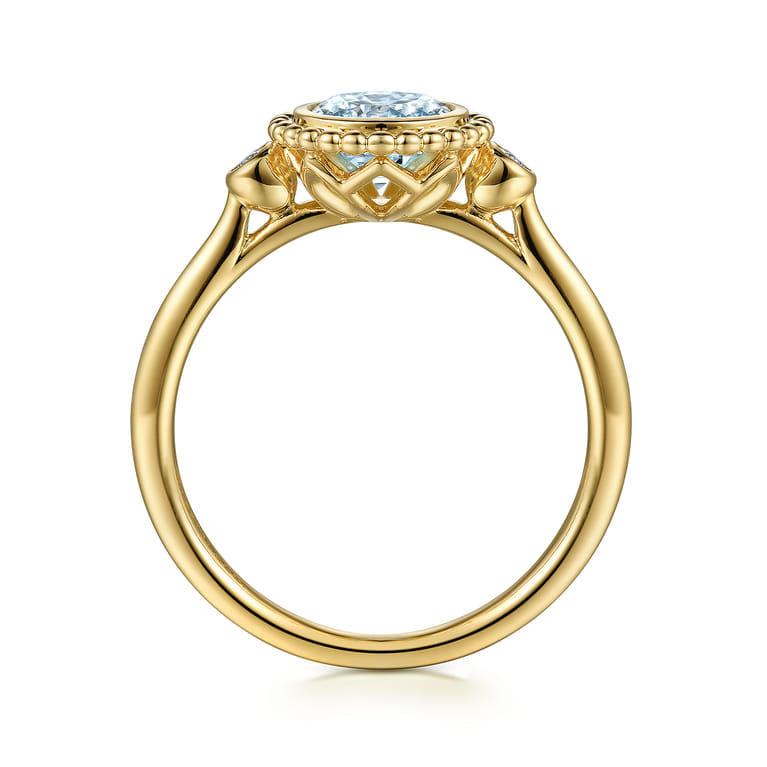 Promise Ring - 14K Yellow Gold Diamond and Aquamarine Bujukan Promise Ring - 0.03 ct - Shot 2