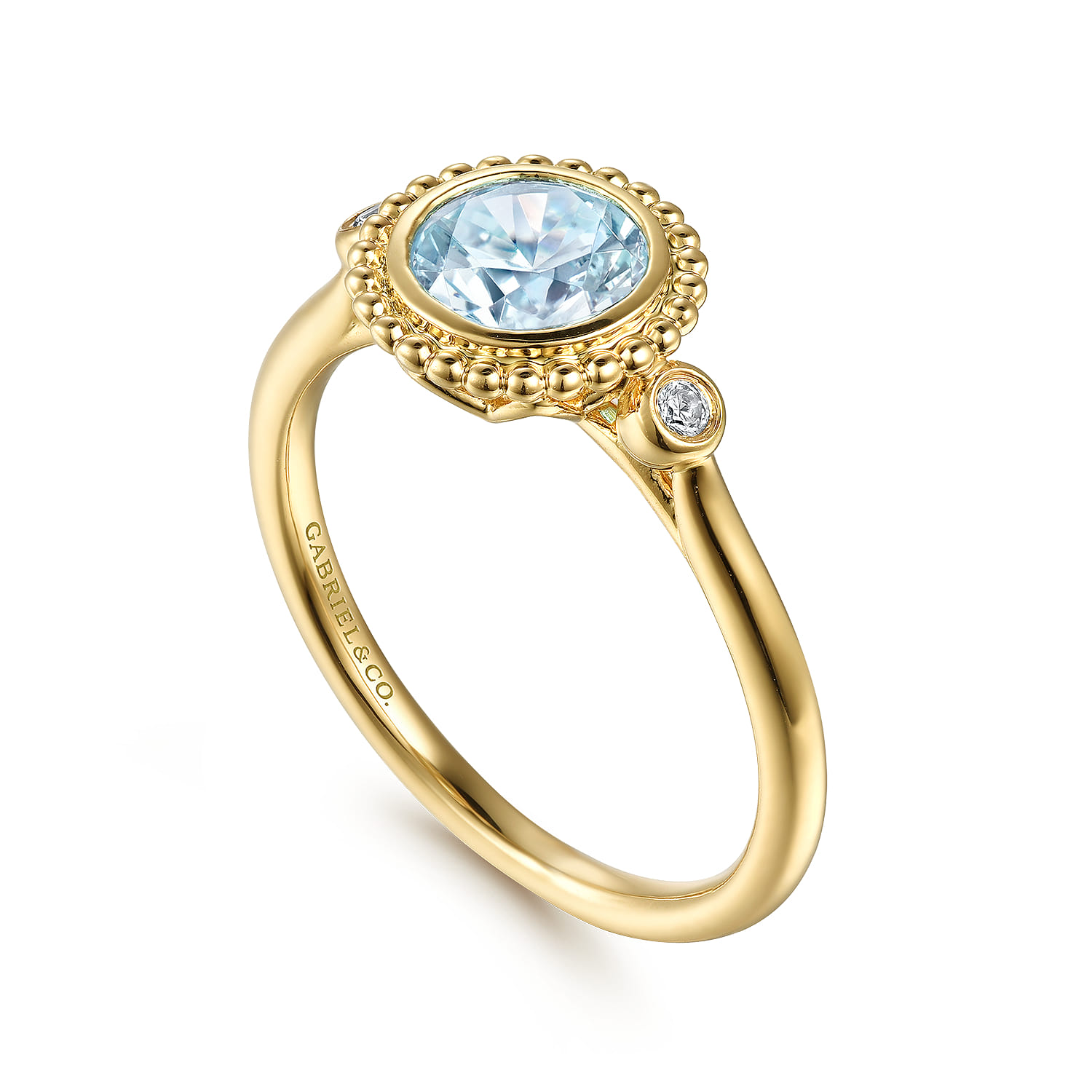 Promise Ring - 14K Yellow Gold Diamond and Aquamarine Bujukan Promise Ring - 0.03 ct - Shot 3