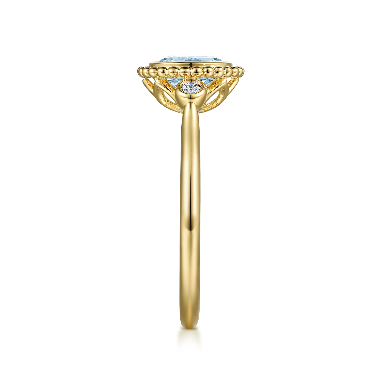 Promise Ring - 14K Yellow Gold Diamond and Aquamarine Bujukan Promise Ring - 0.03 ct - Shot 4