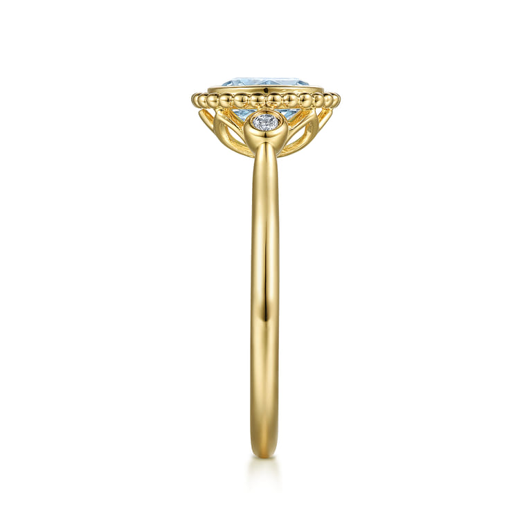Promise Ring - 14K Yellow Gold Diamond and Aquamarine Bujukan Promise Ring - 0.03 ct - Shot 4