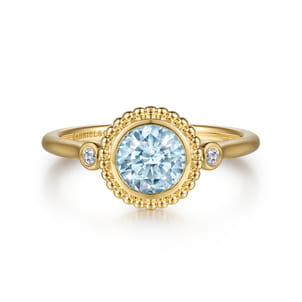 Promise Ring - 14K Yellow Gold Diamond and Aquamarine Bujukan Ring