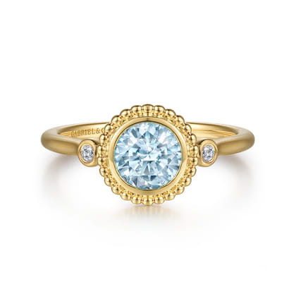 Promise Ring - 14K Yellow Gold Diamond and Aquamarine Bujukan Ring
