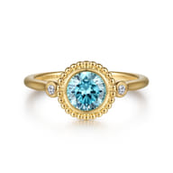 Promise Ring - 14K Yellow Gold Diamond and Blue Topaz Bujukan Promise Ring
