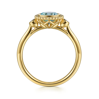 Promise Ring - 14K Yellow Gold Diamond and Blue Topaz Bujukan Promise Ring