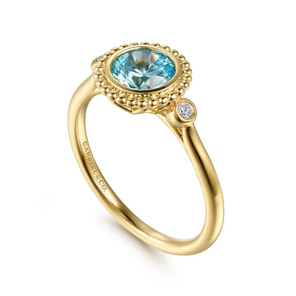 Promise Ring - 14K Yellow Gold Diamond and Blue Topaz Bujukan Ring
