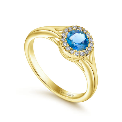 Promise Ring - 14K Yellow Gold Diamond and Blue Topaz Fashion Ladies Ring