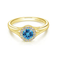 Promise Ring - 14K Yellow Gold Diamond and Blue Topaz Fashion Promise Ring