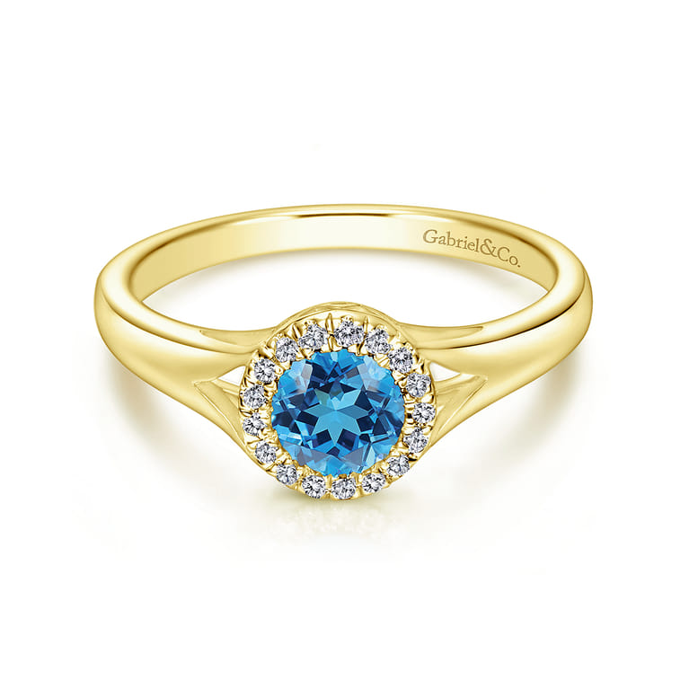 Promise Ring - 14K Yellow Gold Diamond and Blue Topaz Fashion Promise Ring - 0.04 ct - Shot 1