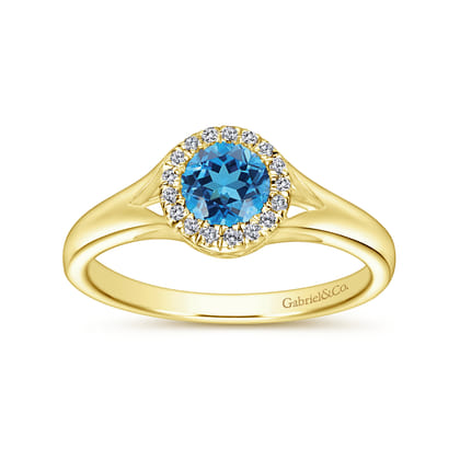 Promise Ring - 14K Yellow Gold Diamond and Blue Topaz Fashion Promise Ring