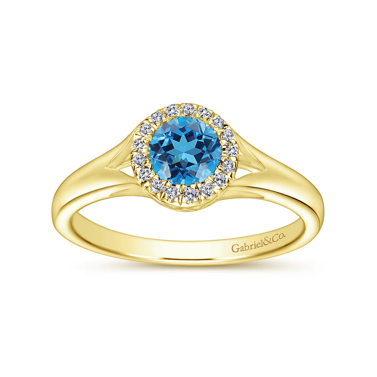 Promise Ring - 14K Yellow Gold Diamond and Blue Topaz Fashion Promise Ring - 0.04 ct - Shot 4