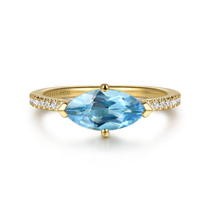 Promise Ring - 14K Yellow Gold Diamond and Blue Topaz Fashion Ring