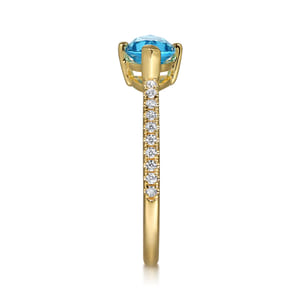 Promise Ring - 14K Yellow Gold Diamond and Blue Topaz Fashion Ring