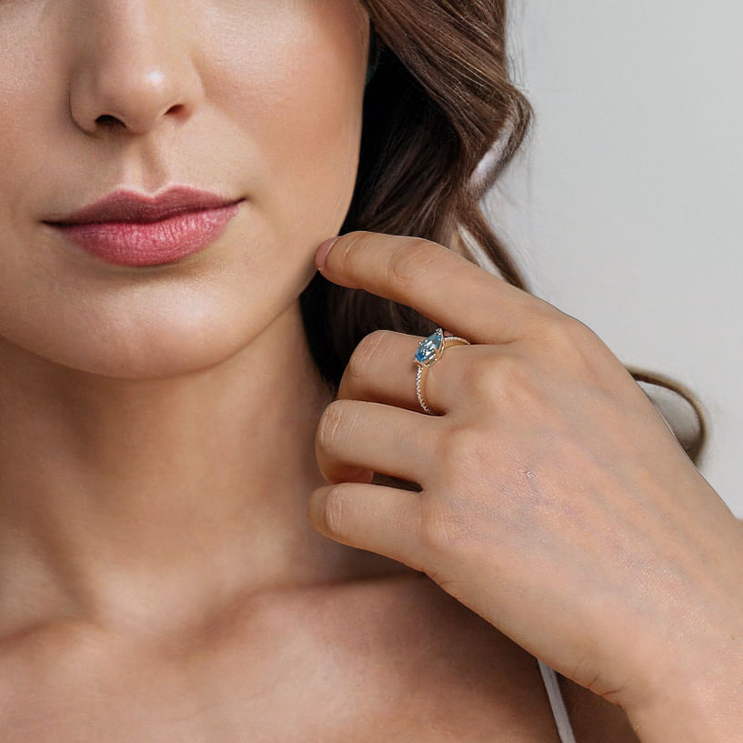 Promise Ring - 14K Yellow Gold Diamond and Blue Topaz Fashion Ring