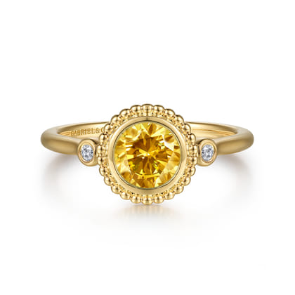 Promise Ring - 14K Yellow Gold Diamond and Citrine Bujukan Ladies' Ring