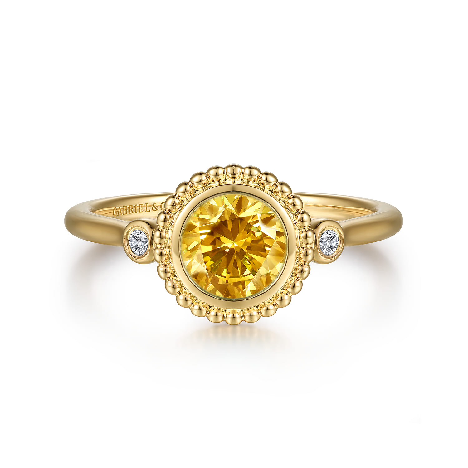 Promise Ring - 14K Yellow Gold Diamond and Citrine Bujukan Promise Ring - 0.03 ct - Shot 1
