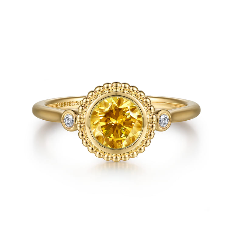 Promise Ring - 14K Yellow Gold Diamond and Citrine Bujukan Promise Ring - 0.03 ct - Shot 1