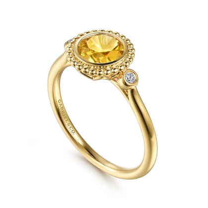 Promise Ring - 14K Yellow Gold Diamond and Citrine Bujukan Promise Ring