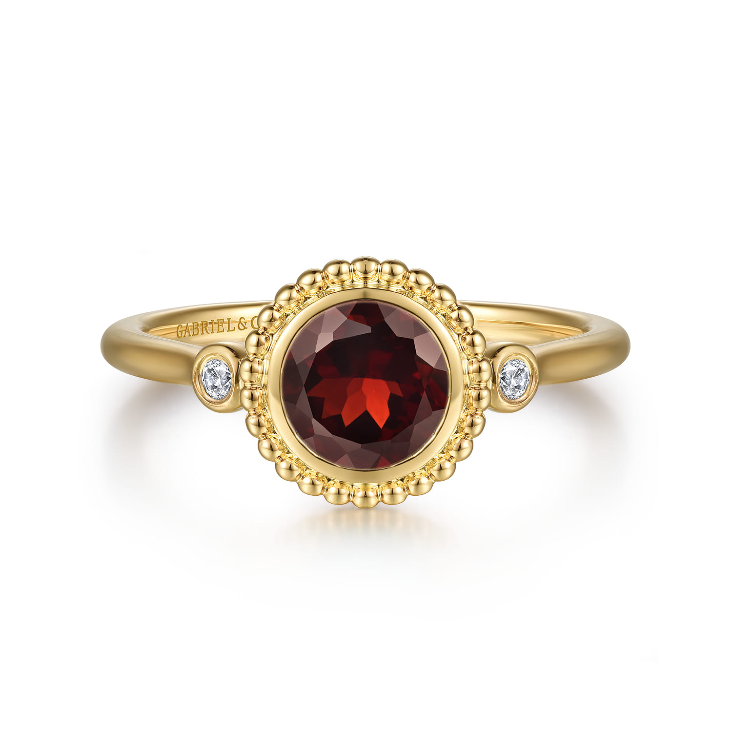 Promise Ring - 14K Yellow Gold Diamond and Garnet Bujukan Ladies' Ring