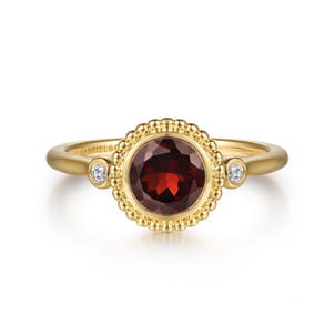 Promise Ring - 14K Yellow Gold Diamond and Garnet Bujukan Ladies' Ring