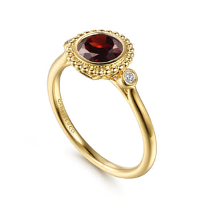 Promise Ring - 14K Yellow Gold Diamond and Garnet Bujukan Ladies' Ring