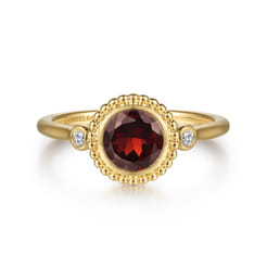 Promise Ring - 14K Yellow Gold Diamond and Garnet Bujukan Promise Ring