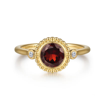 Promise Ring - 14K Yellow Gold Diamond and Garnet Bujukan Promise Ring