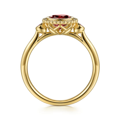 Promise Ring - 14K Yellow Gold Diamond and Garnet Bujukan Promise Ring