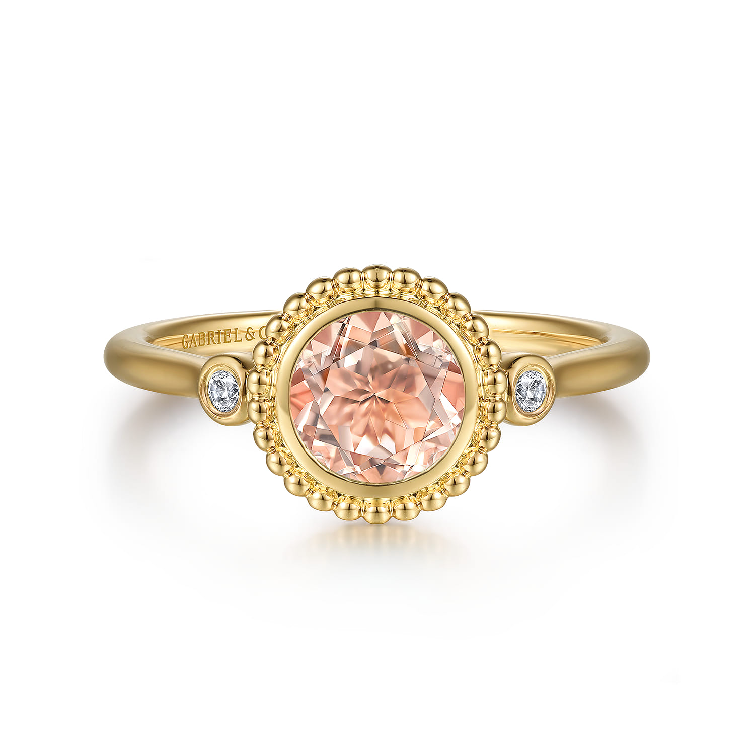 Promise Ring - 14K Yellow Gold Diamond and Morganite Bujukan Promise Ring - 0.03 ct - Shot 1