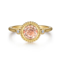 Promise Ring - 14K Yellow Gold Diamond and Morganite Bujukan Promise Ring