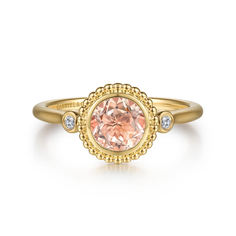 Promise Ring - 14K Yellow Gold Diamond and Morganite Bujukan Promise Ring - 0.03 ct - Shot 1
